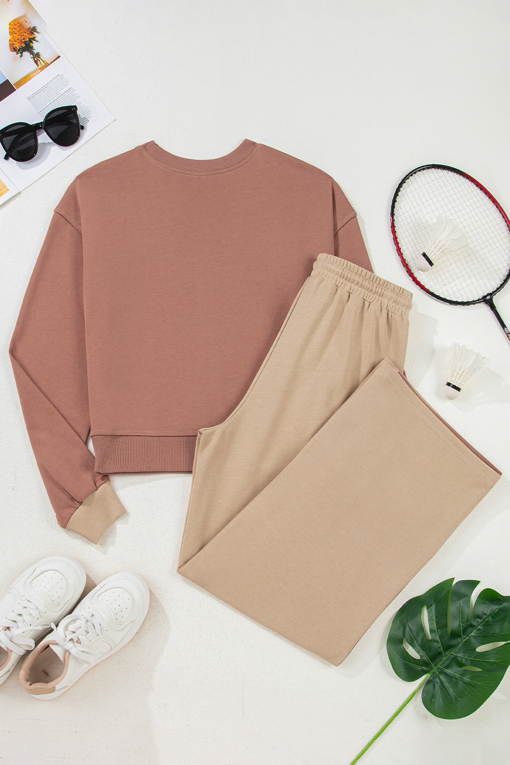 Premium Khaki Color Block Long Sleeve Crop Top Drawstring Pants Set Dear-Lover Dropshipping